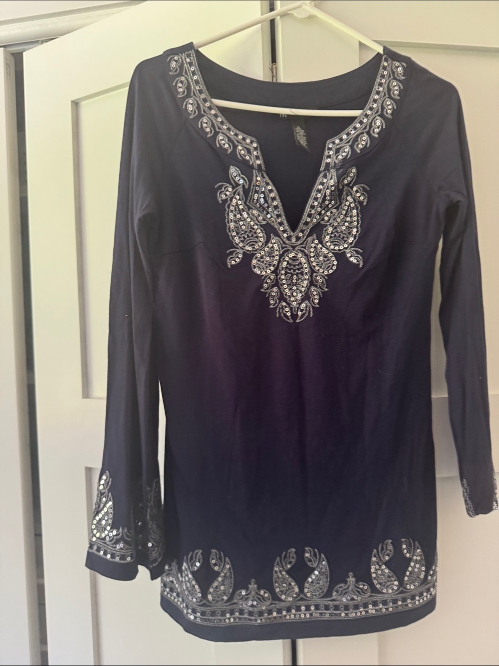 INC International Concepts Navy Tunic with Silver Embellishment